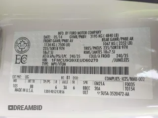 2014 Ford Escape SE с VIN 1FMCU9G9XEUD60270, выставлен на аукционе IAAI как лот 42431296 с пробегом 83 159 миль миль и . История ставок и продаж доступна на DreamBid. Изображение 9.