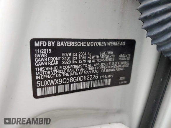 2016 BMW X3 xDrive28i with VIN 5UXWX9C58G0D82226, listed as a Copart auction lot 51960465 with 129,066 mi miles and Salvage Title. Bid and sale history available at DreamBid. Image 13.
