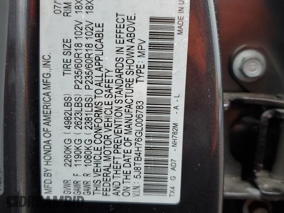 2016 Acura RDX Advance z VIN 5J8TB4H76GL006783, wystawiony jako Copart lot #58701275 z przebiegiem 143 788 mil mil oraz Szkoda całkowita • Salvage title. Historia ofert i sprzedaży dostępna na DreamBid. Obrazek 13.