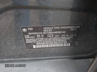 2018 BMW 3 Series 330i xDrive with VIN WBA8D9G58JNU70730, listed as a IAAI auction lot 41910509 with 64,262 mi miles and . Bid and sale history available at DreamBid. Image 9.