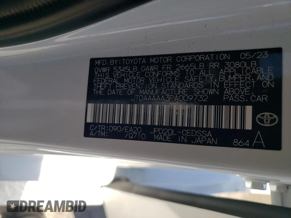 2023 Toyota Mirai XLE with VIN JTDAAAAA3PA009732, listed as a Copart auction lot 68083874 with 12,563 mi miles and Salvage Title. Bid and sale history available at carsss.com. Image 13.