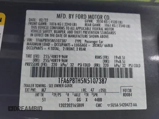 2022 Ford Mustang EcoBoost with VIN 1FA6P8TH5N5107387, listed as a IAAI auction lot 41271109 with 32,816 mi miles. Bid and sale history available at carsss.com. Image 9.