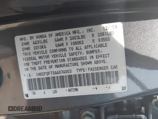 2010 Honda Accord EX with VIN 1HGCP2F73AA074003, listed as a IAAI auction lot 42735225 with 225,331 mi miles and . Bid and sale history available at DreamBid. Image 9.