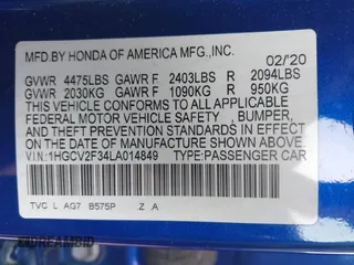 2020 Honda Accord Sport с VIN 1HGCV2F34LA014849, выставлен на аукционе IAAI как лот 42202633 с пробегом 29 463 миль миль и . История ставок и продаж доступна на DreamBid. Изображение 9.