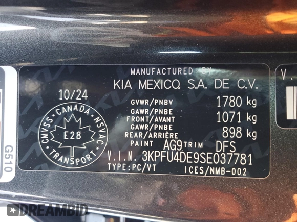 2025 Kia K4 EX with VIN 3KPFU4DE9SE037781, listed as a Copart auction lot 43468225 with 3,311 mi miles and Salvage Title. Bid and sale history available at carsss.com. Image 13.