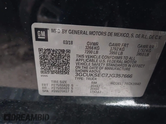 2018 Chevrolet Silverado 1500 LTZ with VIN 3GCUKSEC7JG357666, listed as a IAAI auction lot 42190446 with 100,326 mi miles. Bid and sale history available at carsss.com. Image 9.