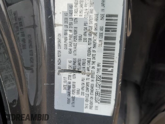 2018 Mazda CX-9 Sport with VIN JM3TCBBY1J0213082, listed as a Copart auction lot 85384674 with 109,156 mi miles and Salvage Title. Bid and sale history available at carsss.com. Image 14.