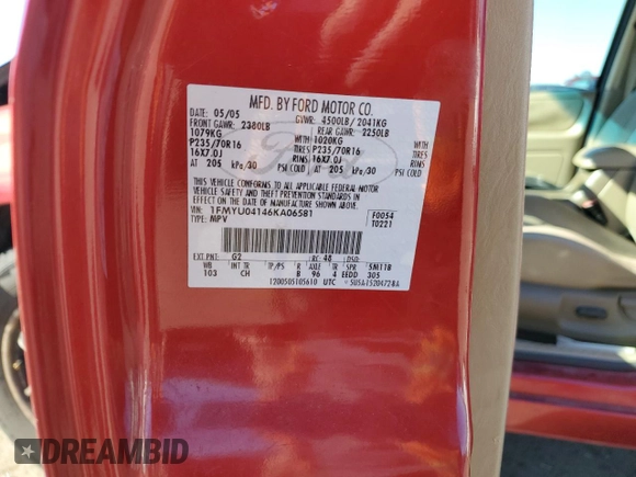 2006 Ford Escape Limited с VIN 1FMYU04146KA06581, выставлен на аукционе Copart как лот 74934644 с пробегом 139 673 миль миль и Чистый • Clean title. История ставок и продаж доступна на DreamBid. Изображение 15.