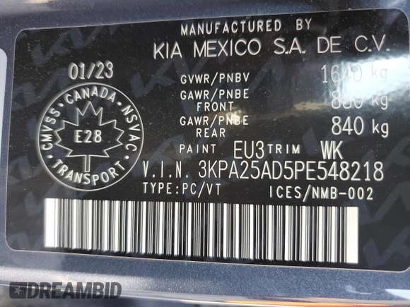 2023 Kia Rio S with VIN 3KPA25AD5PE548218, listed as a Copart auction lot 71808674 with 24,412 mi miles and Salvage Title. Bid and sale history available at DreamBid. Image 13.