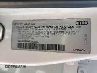2016 Audi A3 1.8T Premium with VIN WAUA7GFF0G1068885, listed as a Copart auction lot 57911973 with 0 mi miles. Bid and sale history available at carsss.com. Image 13.