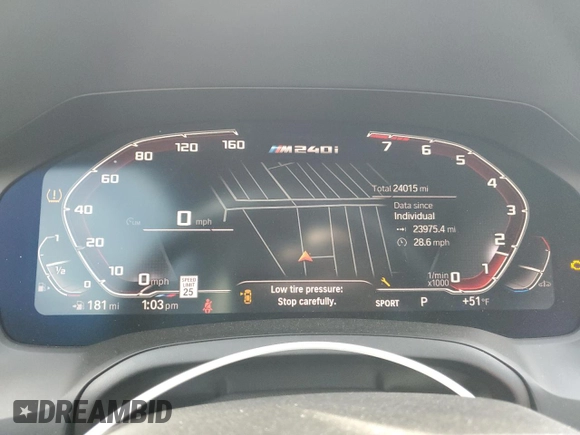 2022 BMW 2 Series M240i xDrive with VIN 3MW53CM0XN8C61591, listed as a Copart auction lot 45224845 with 24,015 mi miles and Salvage title. Bid and sale history available at DreamBid. Image 9.