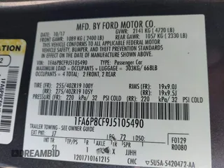 2018 Ford Mustang GT with VIN 1FA6P8CF9J5105490, listed as a IAAI auction lot 41222269 with 80,592 mi miles and . Bid and sale history available at DreamBid. Image 9.