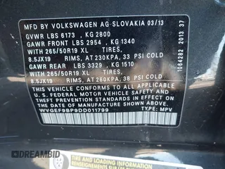 2013 Volkswagen Touareg Exec z VIN WVGEF9BP9DD011799, wystawiony jako IAAI lot #41615162 z przebiegiem 137 054 mil mil oraz . Historia ofert i sprzedaży dostępna na DreamBid. Obrazek 9.