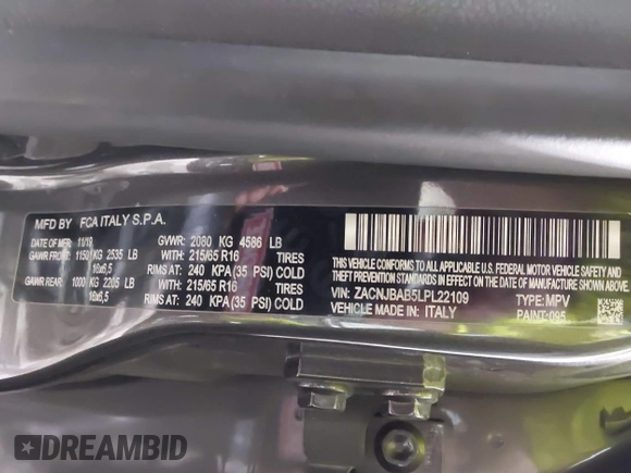 2020 Jeep Renegade Sport z VIN ZACNJBAB5LPL22109, wystawiony jako IAAI lot #41429694 z przebiegiem 63 441 mil mil oraz . Historia ofert i sprzedaży dostępna na DreamBid. Obrazek 9.