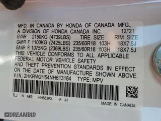 2022 Honda CR-V EX with VIN 2HKRW2H54NH613184, listed as a Copart auction lot 47480775 with 27,235 mi miles and Salvage Title. Bid and sale history available at carsss.com. Image 14.