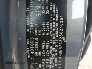 2008 Kia Sedona EX with VIN KNDMB233286246361, listed as a Copart auction lot 80190154 with 191,092 mi miles and Salvage Title. Bid and sale history available at carsss.com. Image 13.