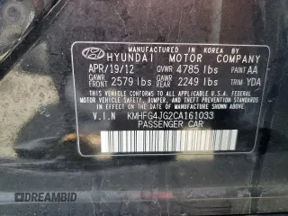 2012 Hyundai Azera with VIN KMHFG4JG2CA161033, listed as a Copart auction lot 52819405 with 89,102 mi miles and Salvage title. Bid and sale history available at DreamBid. Image 14.