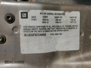 2003 Chevrolet Cavalier with VIN 1G1JC52F337249956, listed as a Copart auction lot 75064634 with 0 mi miles and Salvage Title. Bid and sale history available at carsss.com. Image 13.