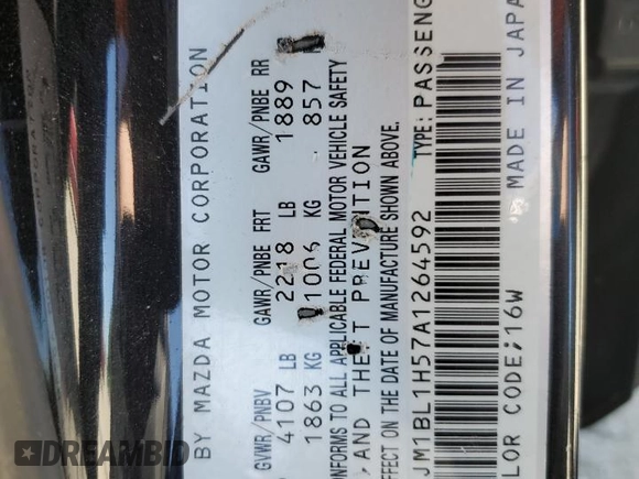 2010 Mazda 3 S Sport z VIN JM1BL1H57A1264592, wystawiony jako Copart lot #59737745 z przebiegiem 167 832 mil mil oraz Szkoda całkowita • Salvage title. Historia ofert i sprzedaży dostępna na DreamBid. Obrazek 12.