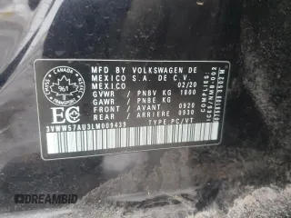2020 Volkswagen Golf TSI с VIN 3VWW57AU3LM009439, выставлен на аукционе Copart как лот 46653695 с пробегом 98 133 миль миль и Списание • Salvage title. История ставок и продаж доступна на DreamBid. Изображение 12.