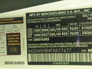 2015 Mercedes-Benz M 350 with VIN 4JGDA5HB4FA577677, listed as a IAAI auction lot 42518630 with 237,779 mi miles and . Bid and sale history available at DreamBid. Image 9.