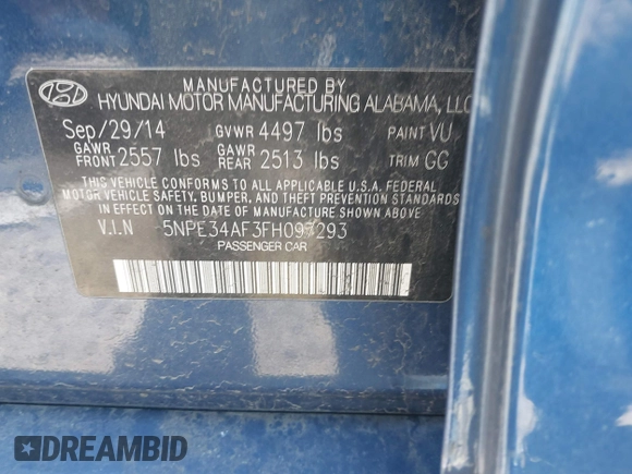2015 Hyundai Sonata Limited with VIN 5NPE34AF3FH097293, listed as a IAAI auction lot 41811245 with 114,744 mi miles and . Bid and sale history available at carsss.com. Image 9.