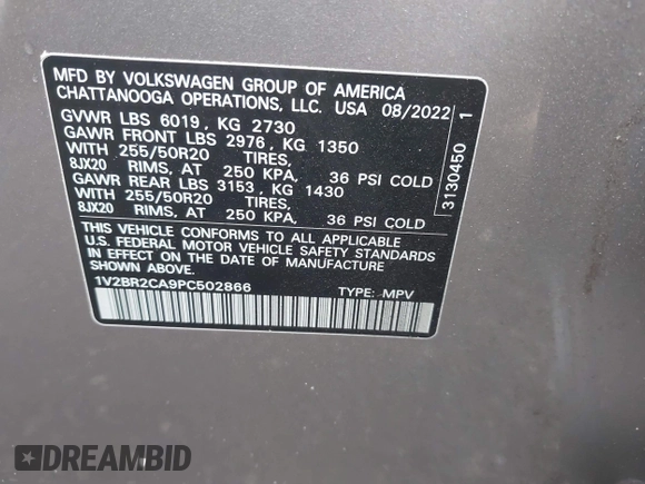 2023 Volkswagen Atlas SEL z VIN 1V2BR2CA9PC502866, wystawiony jako IAAI lot #41877062 z przebiegiem 18 605 mil mil oraz . Historia ofert i sprzedaży dostępna na DreamBid. Obrazek 9.