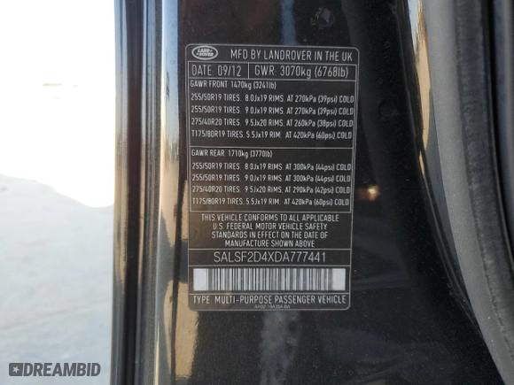 2013 Land Rover Range Rover Sport HSE with VIN SALSF2D4XDA777441, listed as a Copart auction lot 89012645 with 96,756 mi miles and Salvage Title. Bid and sale history available at carsss.com. Image 15.