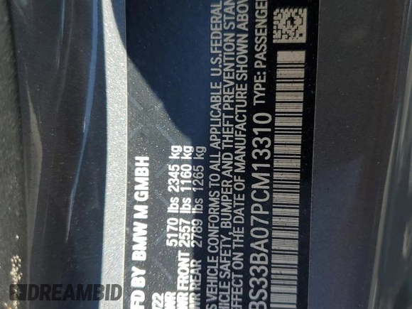 2023 BMW M4 Competition xDrive z VIN WBS33BA07PCM13310, wystawiony jako Copart lot #53283295 z przebiegiem Nie podano mil oraz Nie do naprawy • Non repairable. Historia ofert i sprzedaży dostępna na DreamBid. Obrazek 13.