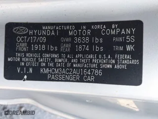 2010 Hyundai Accent GS with VIN KMHCM3AC2AU164786, listed as a IAAI auction lot 41995191 with 148,174 mi miles. Bid and sale history available at carsss.com. Image 9.