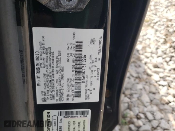 2015 Ford Fusion SE with VIN 1FA6P0H79F5112286, listed as a Copart auction lot 53266545 with 233,532 mi miles and Salvage title. Bid and sale history available at DreamBid. Image 14.