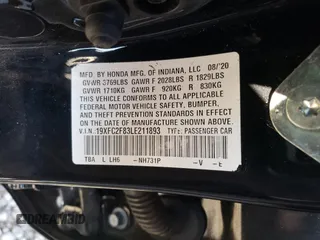 2020 Honda Civic Sedan Sport with VIN 19XFC2F83LE211893, listed as a Copart auction lot 88170695 with 47,260 mi miles and Salvage Title. Bid and sale history available at carsss.com. Image 12.