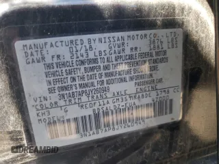 2018 Nissan Sentra SV с VIN 3N1AB7AP8JY260949, выставлен на аукционе Copart как лот 59178295 с пробегом 69 647 миль миль и Списание • Salvage title. История ставок и продаж доступна на DreamBid. Изображение 12.