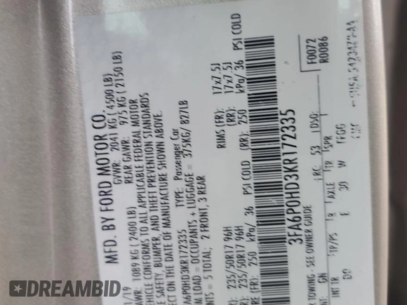 2019 Ford Fusion SE with VIN 3FA6P0HD3KR172335, listed as a Copart auction lot 86637504 with 22,860 mi miles and Salvage Title. Bid and sale history available at carsss.com. Image 14.