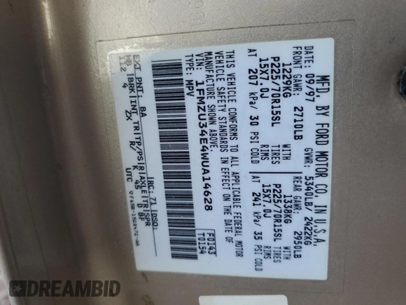 1998 Ford Explorer XL z VIN 1FMZU34E4WUA14628, wystawiony jako Copart lot #47477325 z przebiegiem 88 954 mil mil oraz Szkoda całkowita • Salvage title. Historia ofert i sprzedaży dostępna na DreamBid. Obrazek 14.