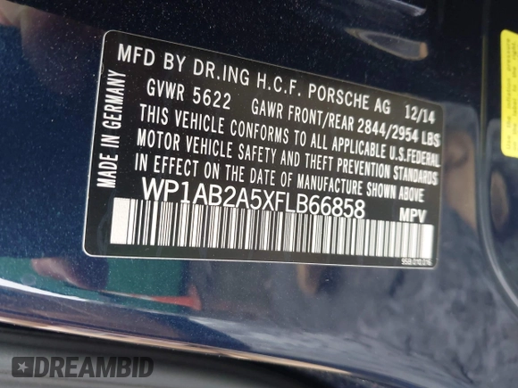 2015 Porsche Macan S with VIN WP1AB2A5XFLB66858, listed as a IAAI auction lot 41942974 with 110,325 mi miles. Bid and sale history available at carsss.com. Image 9.