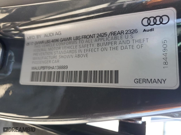 2017 Audi A3 Sportback e-tron Premium with VIN WAUUPBFF6HA138889, listed as a Copart auction lot 45547674 with 61,179 mi miles. Bid and sale history available at carsss.com. Image 13.