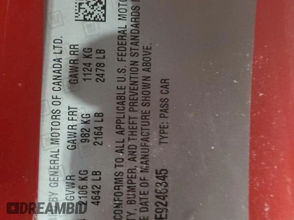 2014 Chevrolet Camaro LT z VIN 2G1FC1E31E9246345, wystawiony jako Copart lot #45882735 z przebiegiem Nie podano mil oraz Nie do naprawy • Non repairable. Historia ofert i sprzedaży dostępna na DreamBid. Obrazek 14.