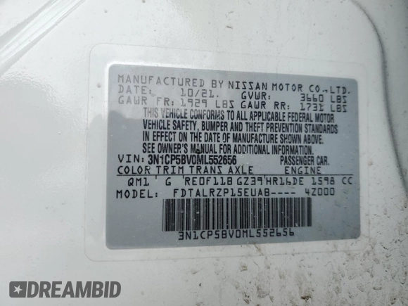 2021 Nissan Kicks S with VIN 3N1CP5BV0ML552656, listed as a Copart auction lot 44623515 with 48,757 mi miles and Salvage Title. Bid and sale history available at carsss.com. Image 15.