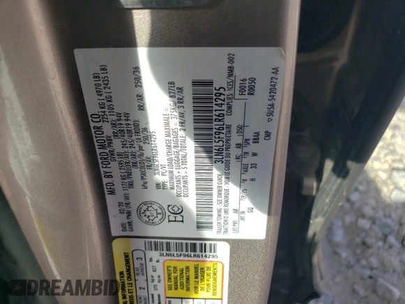 2020 Lincoln MKZ Reserve with VIN 3LN6L5F96LR614295, listed as a Copart auction lot 49970465 with 135,044 mi miles and Salvage Title. Bid and sale history available at carsss.com. Image 12.