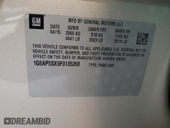 2015 Cadillac CTS RWD с VIN 1G6AP5SX9F0135268, выставлен на аукционе Copart как лот 46141275 с пробегом 163 313 миль миль и Чистый • Clean title. История ставок и продаж доступна на DreamBid. Изображение 12.