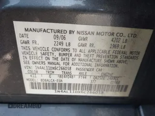 2006 Nissan Altima S with VIN 1N4AL11DX6C266058, listed as a IAAI auction lot 42388534 with 159,045 mi miles and . Bid and sale history available at DreamBid. Image 9.