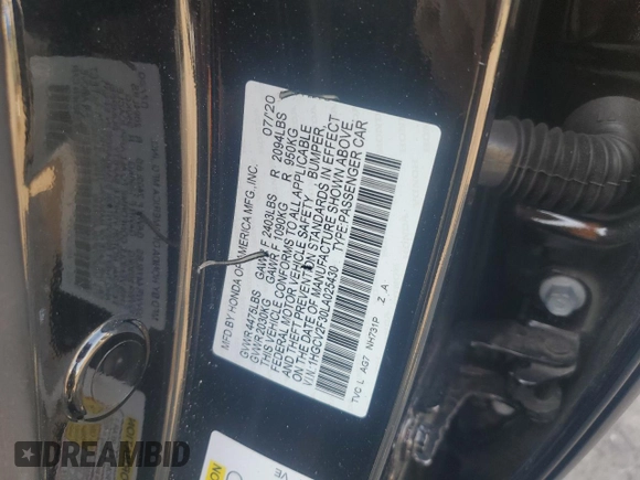 2020 Honda Accord Sport z VIN 1HGCV2F30LA025430, wystawiony jako Copart lot #61794275 z przebiegiem 60 560 mil mil oraz Szkoda całkowita • Salvage title. Historia ofert i sprzedaży dostępna na DreamBid. Obrazek 12.