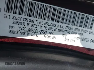 2012 Dodge Durango SXT with VIN 1C4RDJAG5CC172783, listed as a IAAI auction lot 42439477 with 191,890 mi miles and . Bid and sale history available at DreamBid. Image 9.