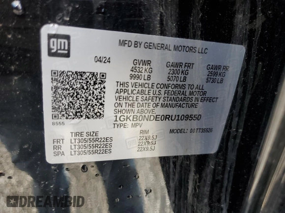 2024 GMC Hummer EV 2X with VIN 1GKB0NDE0RU109550, listed as a Copart auction lot 52746425 with 5,426 mi miles and Salvage Title. Bid and sale history available at carsss.com. Image 13.