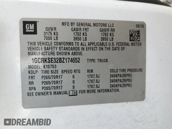 2011 Chevrolet Silverado 1500 LT with VIN 1GCRKSE32BZ174652, listed as a Copart auction lot 53080435 with 163,371 mi miles and Salvage Title. Bid and sale history available at DreamBid. Image 12.