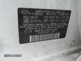 2013 Hyundai Elantra with VIN KMHD35LE9DU074380, listed as a Copart auction lot 88419785 with 131,881 mi miles and Salvage title. Bid and sale history available at DreamBid. Image 12.