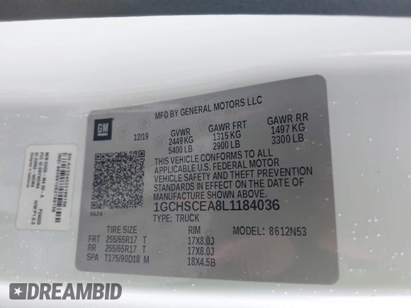 2020 Chevrolet Colorado 2WD LT with VIN 1GCHSCEA8L1184036, listed as a IAAI auction lot 41565834 with 62,454 mi miles and . Bid and sale history available at DreamBid. Image 9.