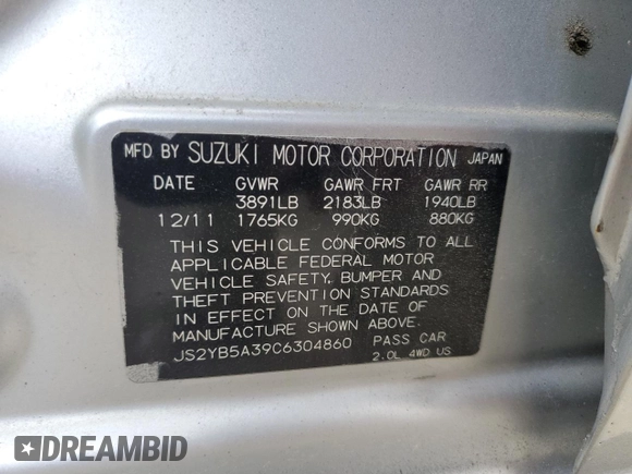 2012 Suzuki SX4 Crossover with VIN JS2YB5A39C6304860, listed as a Copart auction lot 80044744 with 79,927 mi miles and Salvage Title. Bid and sale history available at carsss.com. Image 12.