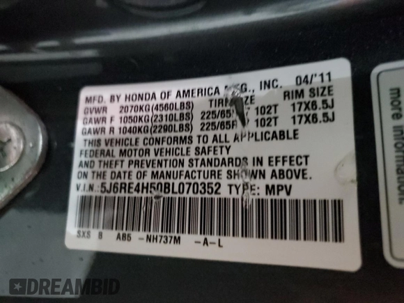2011 Honda CR-V EX with VIN 5J6RE4H50BL070352, listed as a Copart auction lot 87185304 with 139,501 mi miles and Salvage Title. Bid and sale history available at carsss.com. Image 13.